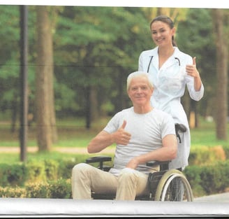 a nurse and a patient in a wheelchair