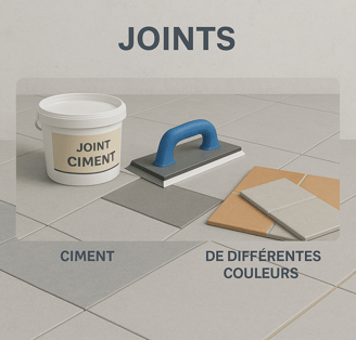 Joints carrelage, ciments, résine epoxy, de couleurs différentes