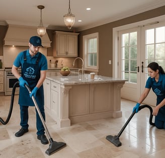 NexaPro team performing deep cleaning on kitchen floor and surfaces in Louisville home