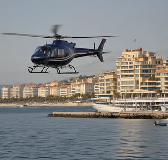 a helicopter flying over a body of water