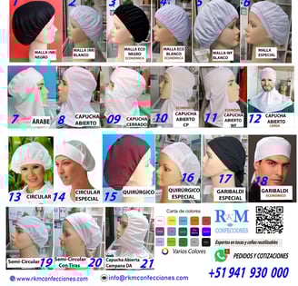 Cofias De tela Tocas reutilizables - Lavables - Varias - RKM CONFECCIONES