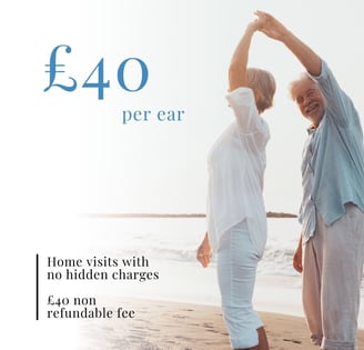 a couple of older people dancing at the beach, earwax removal £40