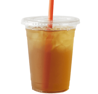 a cup of iced tea in a plastic cup