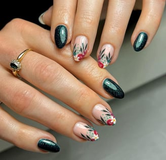 Uñas con flores navideñas