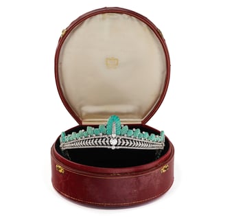 Cartier tiara in original red fitted case, owned by Nancy Astor.