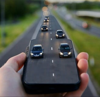 carros saindo de um celular