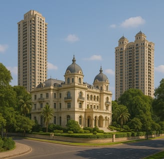 a large building with a large building in the background