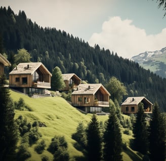 a row of ski chalets in the Austrian Alps