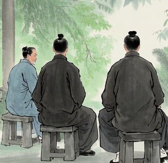 ancient Chinese meditating on stools
