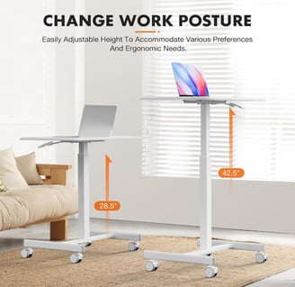 Mobile Rolling Standing Desk - Office desk with Wheels, Adjustable Work Table