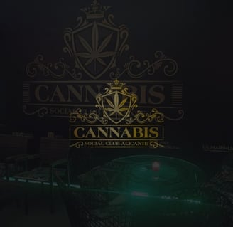  Logotipo dorado de CSC Alicante Cannabis Club sobre fondo oscuro