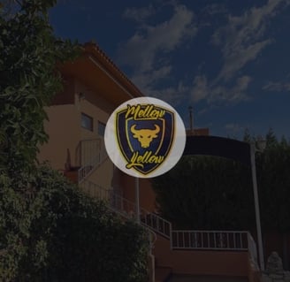 Entrada exterior de Yellow Cannabis Club con logotipo destacado