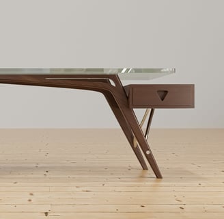 a desk with a desk with a glass top