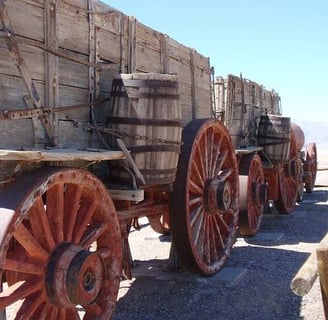 Death Valley, CA - Borax Museum has wagons full of borax that a 20 mule team would transport
