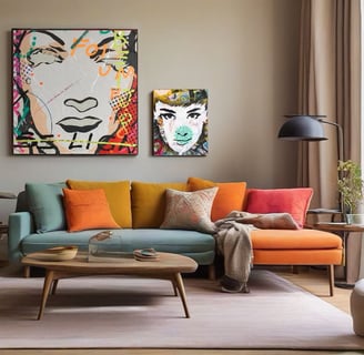 Ícone do cinema: retrato pop-art de Marilyn Monroe em cores vibrantes.