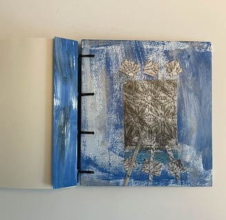 Coptic binding - collage inside back cover blue