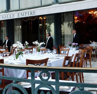 tables arranged in a restaurant terrace during the Monaco Grand Prix