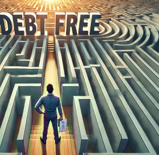 a man standing in front of a maze with debt free in the center