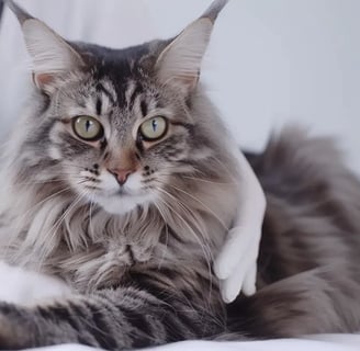maine coon avec son vétérinaire pour des soins