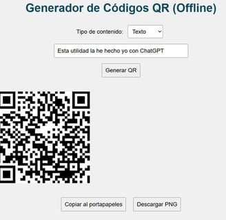 Generador de códigos QR generado con ChatGPT.