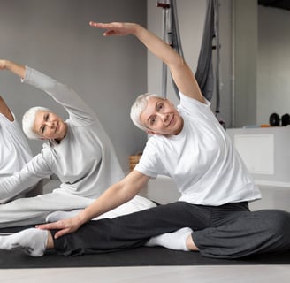 an image of a senior citizen doing yoga 