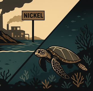 Ilustrasi tambang nikel vs laut Raja Ampat, kontras antara industri dan ekosistem alami