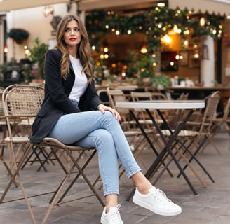 Jeune femme assise à une table de bar