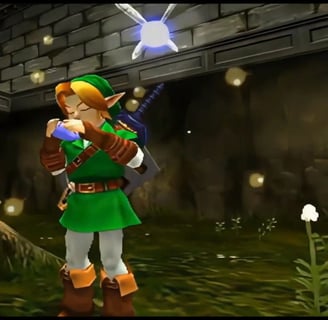 Link tocando la Ocarina, instrumento que se volvió popular dentro de los conocedores de la saga