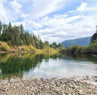 CA Coast - Emerald waters of Smith River running thru Jedediah Smith Redwood Park, Crescent City
