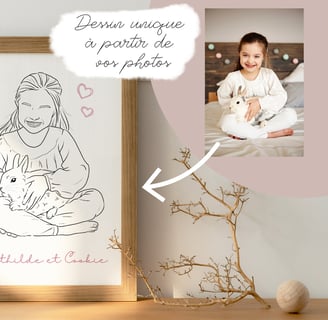 illustration petite fille avec un lapin et la photo de référence pour l'illustration personnalisée