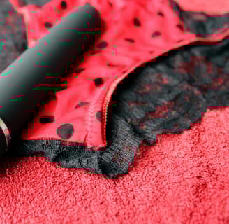 a vibrator and panties on red canvas