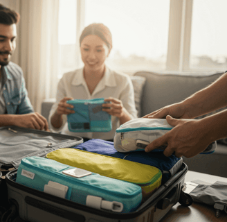 People packing travel cubes in luggage