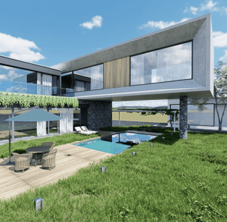 a house with a pool and a deck