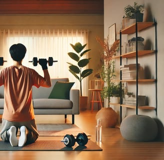 Person using dumbbells in a compact home gym with modern decor, showcasing the best Amazon fitness e