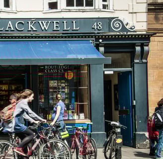 bookshop with bicycles in front