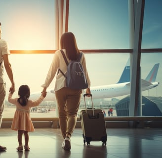 Asian family at the airport