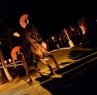 Corporate event at Villa El Rincon in Marbella featuring a live flamenco performance with horse riders.