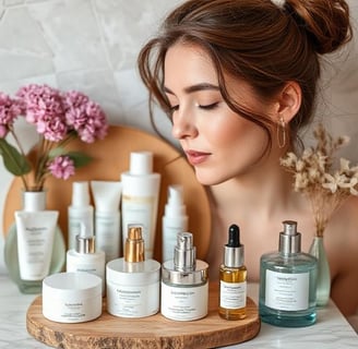 a woman with a tray of skin care products