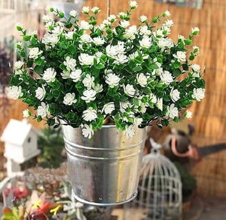 4 Piezas Flores Artificiales Flor Falsas,Arbustos Verdes Resistentes a Los Rayos UV Plantas para Col