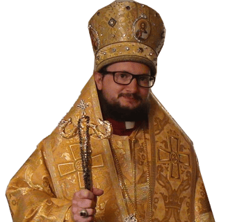 Orthodox Bishop in a golden robe with a cross on it