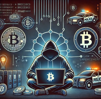 a person sitting on a laptop computer with a laptop and a laptop, bitcoin police
