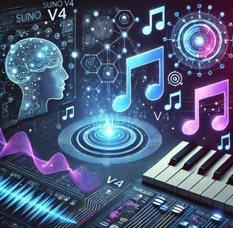 a music instrument with music notes and music notes, Suno IA V4
