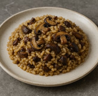 Arroz meloso con setas salteadas, un plato casero, reconfortante y perfecto para menús diarios