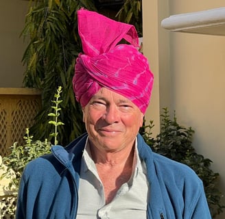 An Englishman trying a traditional turban from Rajasthan