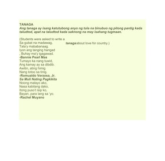 tanaga traditional tagalog poem