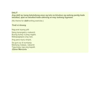 dalit traditional tagalog poem