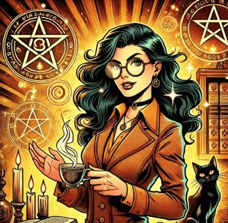 a woman in a brown coat and glasses