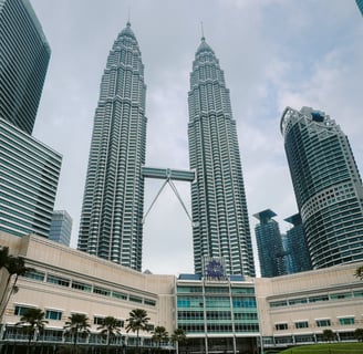 At KLCC Park looking at the Petronas Towers in Kuala Lumpur