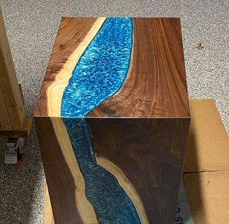 wpoxy walnut end table featuring rich natural wood grain with a striking resin river running in