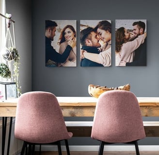 Tablou personalizat canvas cu portrete de cuplu – 3 imagini pe pânză, relație romantică barbat și fe